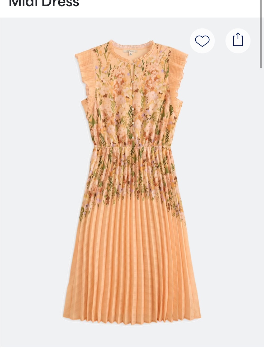 Floral Pleated Midi Dress in Peach